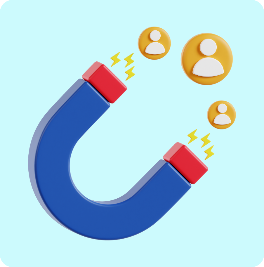 A magnet attracting people, representing how you can increase b2b brand awareness, using Upto11 gated content tool to incentivise people sharing your content by gating lead magnets.